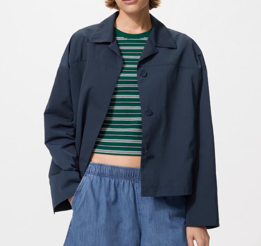 Uniqlo Open Collar Short Jacket in Navy Blue